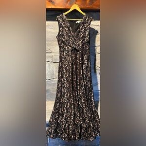 Tahari Floral Black Lace Overlay Maxi Dress
